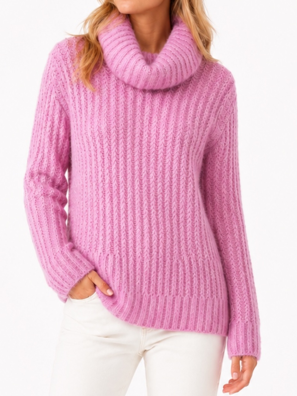 ANTHROPOLOGIE (MAEVE) Pink Chunky Ribbed Cowl Neck Sweater Size XS NWOT